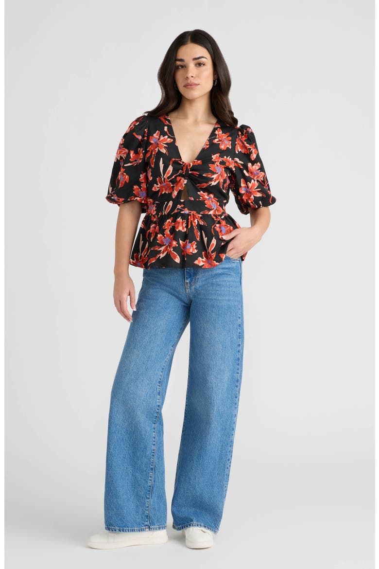 Floral Puff Sleeve Poplin Top, Alternate, color, MIDNIGHT FLORAL