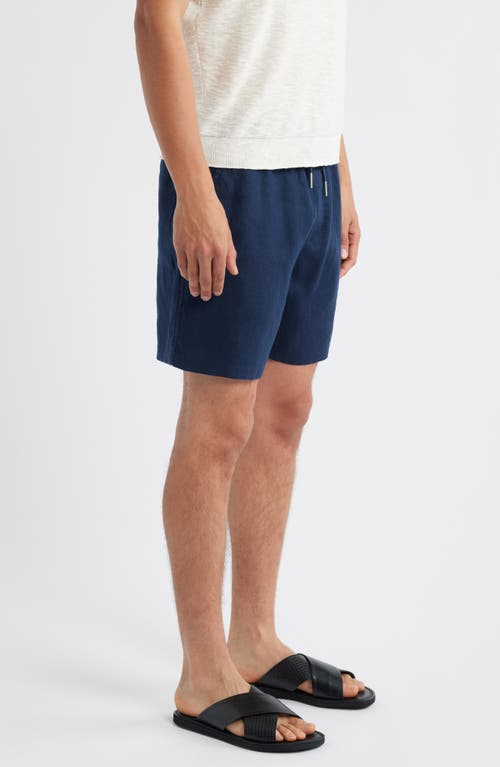 Nn07 Gregor Drawstring Linen Shorts 6.25 Navy Blue In Blue