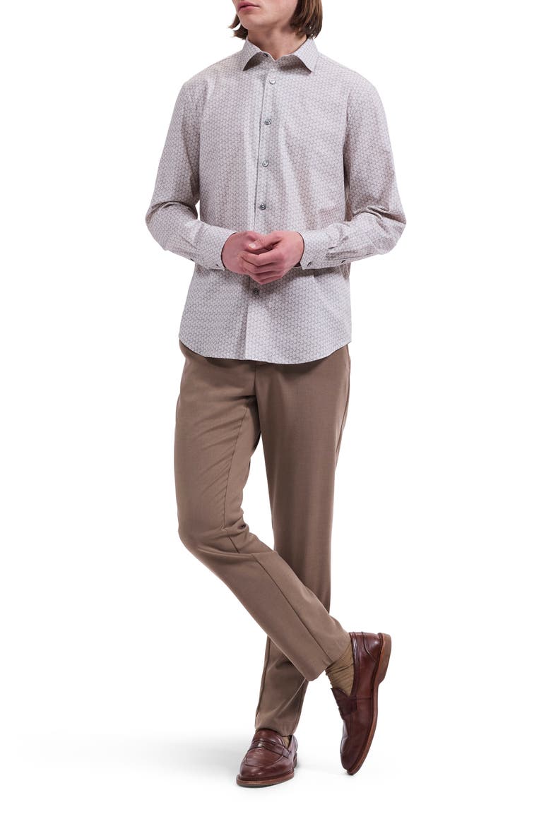 Alvin Shaped Fit Geo Print Button-Up Shirt, Alternate, color, SAND