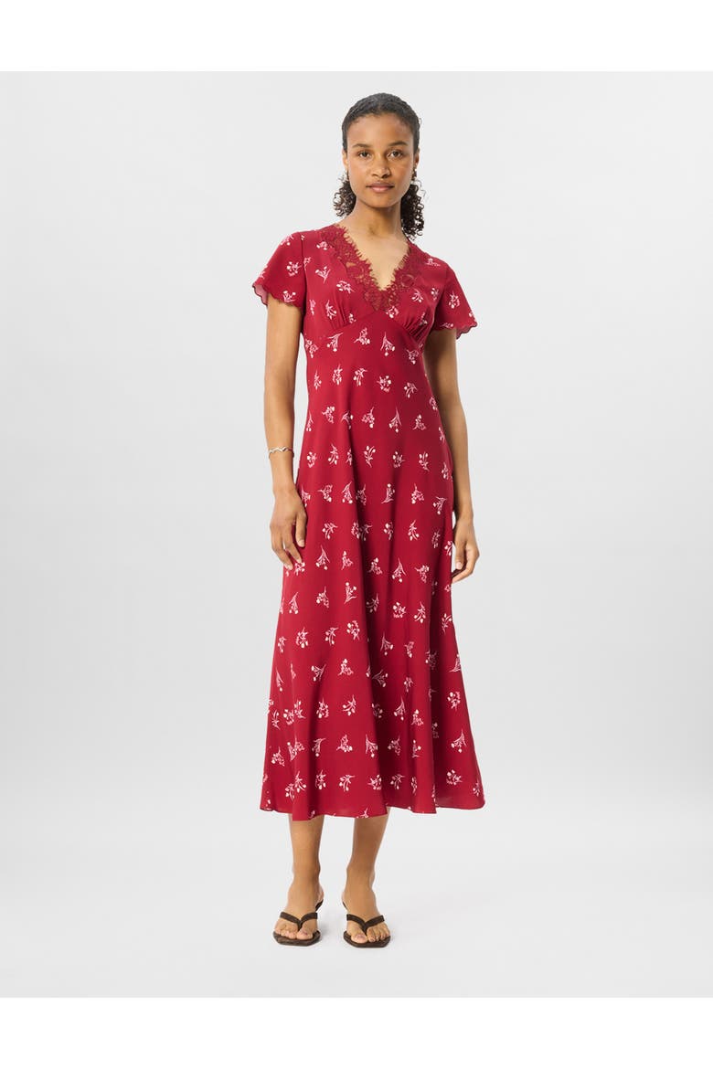 Floral V-Neck Midi Dress, Main, color, Burgundy/Multi