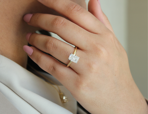 LUVMYJEWELRY LUVMYJEWELRY TIA 14K GOLD RADIANT LAB GROWN DIAMOND HIDDEN HALO RING