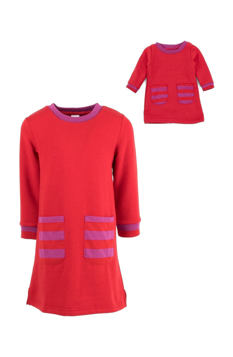 Leveret Girls Sweatshirt Dress with Matching Doll Dress, Main, color, Red
