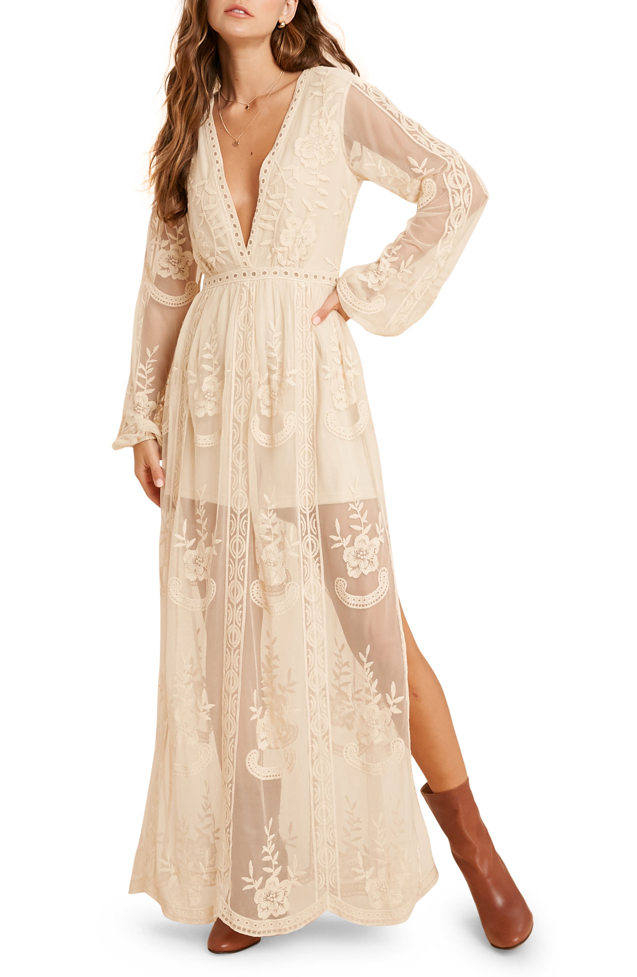 WISHLIST Floral Embroidered Long Sleeve Maxi Dress