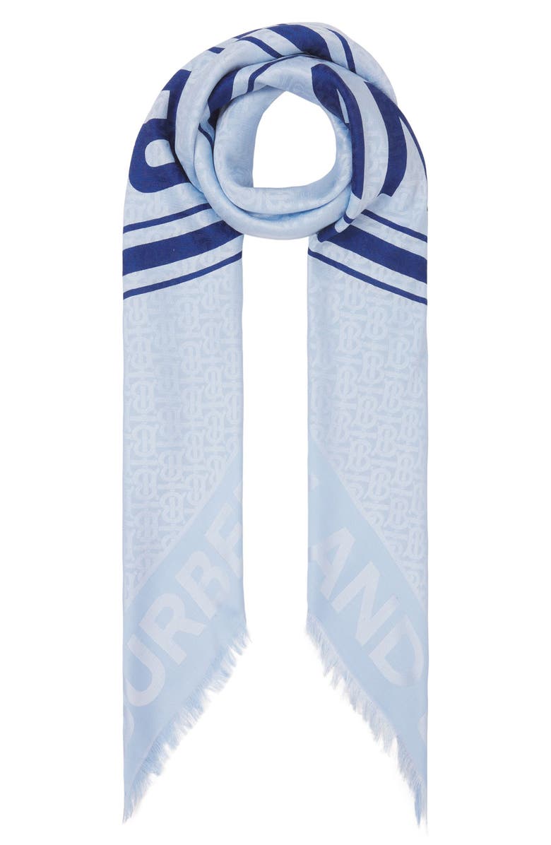 Burberry Logo TB Monogram Jacquard Silk & Wool Scarf, Alternate, color,