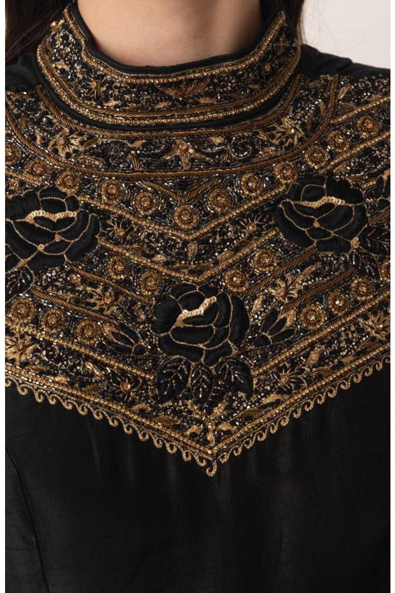 Zuri Embroidered High Neck Gown, Alternate, color, Black