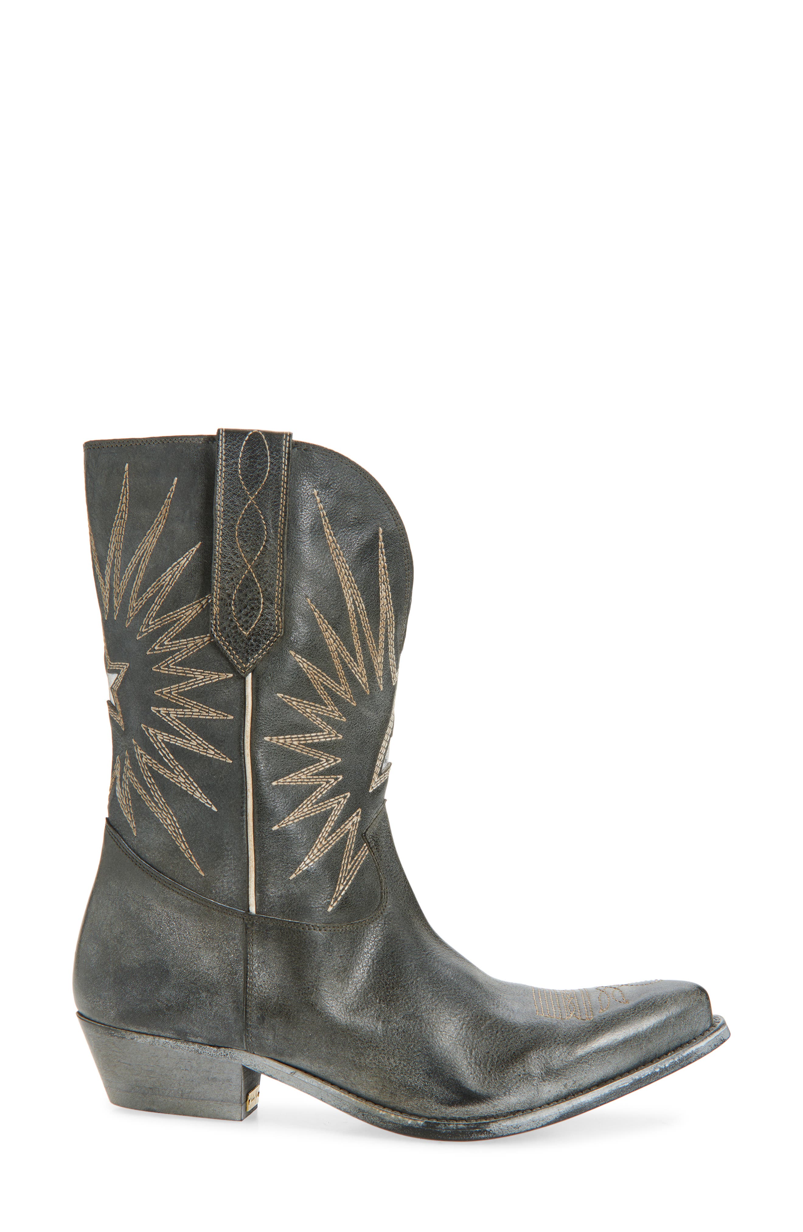 Golden Goose Wish Star Short Western Boot, Alternate, color, Black/ Ecru/ Silver