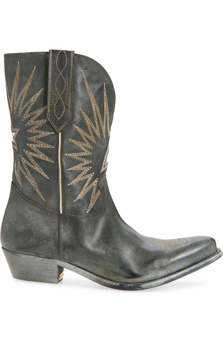 Golden Goose Wish Star Short Western Boot, Alternate, color, Black/ Ecru/ Silver