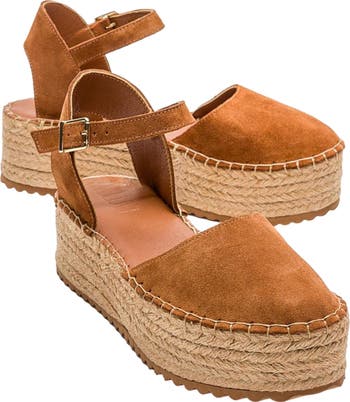 Viba Leather Espadrille Platform Wedge Sandals