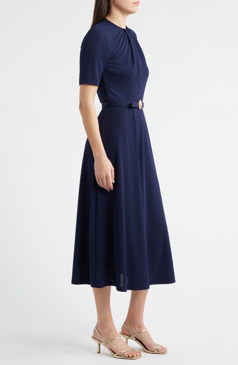 Anne Klein Twist Neck Belted Midi Dress, Alternate, color, Deep Navy