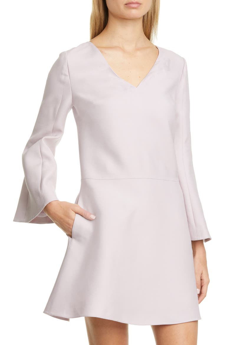 Long Sleeve Crepe Couture A-Line Minidress, Alternate, color, WATER LILAC