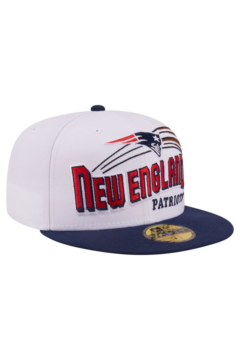 Men's New Era White/Navy New England Patriots Retro Swoop 59FIFTY Fitted Hat, Main, color, White