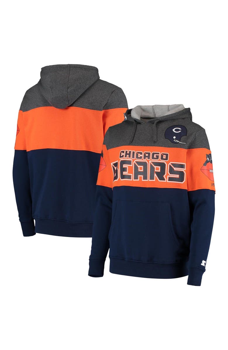 STARTER Men's Starter Heathered Charcoal/Orange Chicago Bears Extreme Fireballer Throwback Pullover Hoodie, Main, color, 