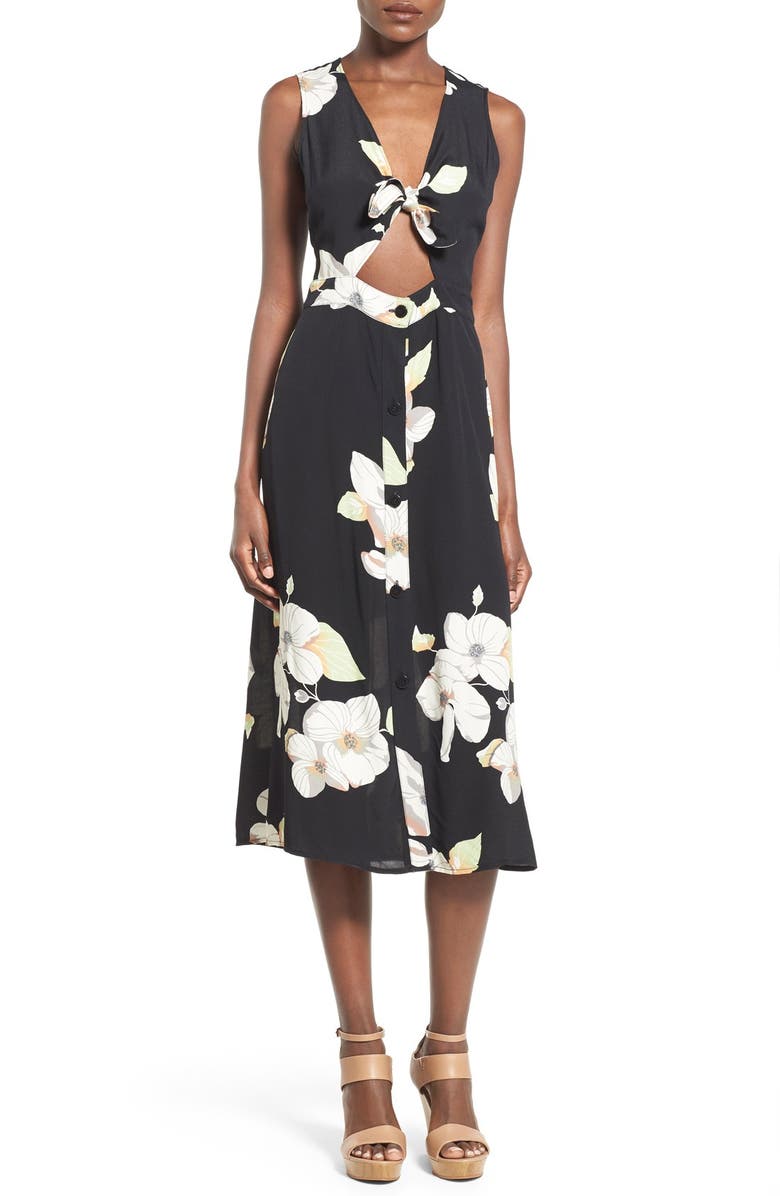 Leith Floral Tie Front Midi Dress, Main, color, 