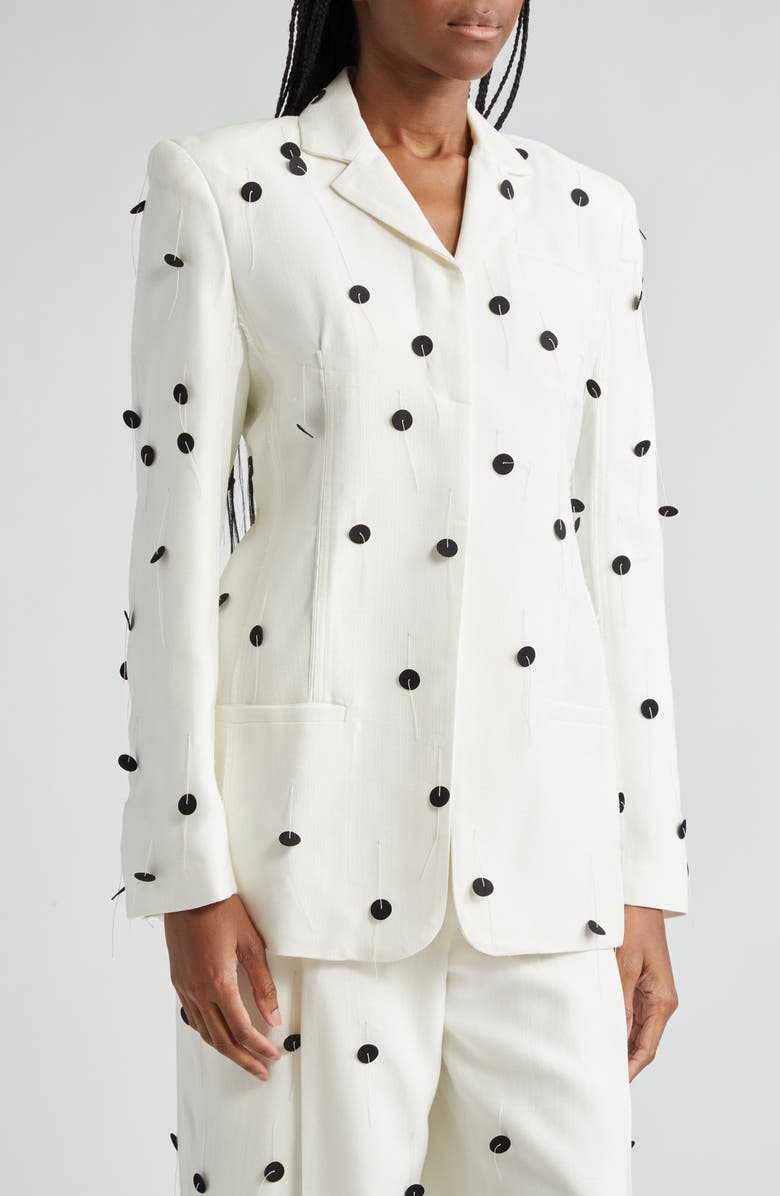Jacquemus Le Veste Caraco Embroidered Polka Dot Belted Single Breasted Blazer, Alternate, color, 