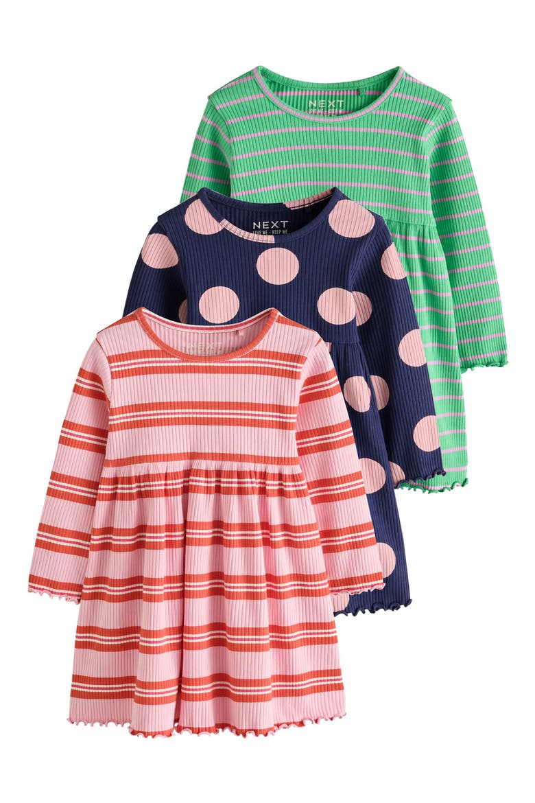 Kids' 3-Pack Rib Assorted Long Sleeve Dresses, Main, color, PINK