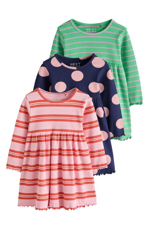 Kids' 3-Pack Rib Assorted Long Sleeve Dresses