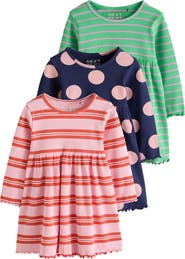 NEXT Kids' 3-Pack Rib Assorted Long Sleeve Dresses