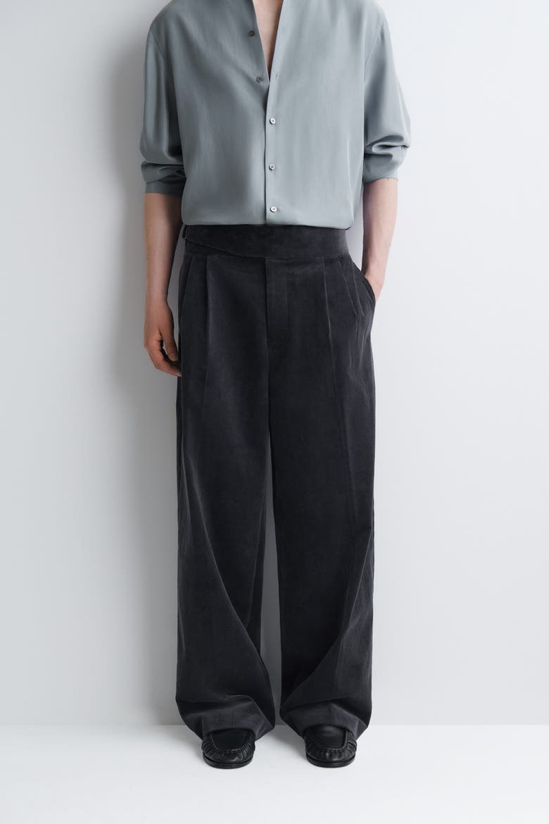 Belt-detail Corduroy Relaxed-fit Wide-leg Pants, Alternate, color, CHARCOAL