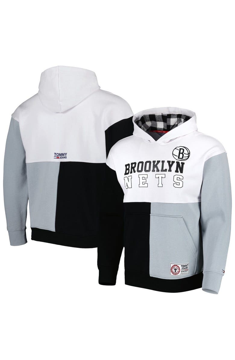 TOMMY JEANS Men's Tommy Jeans White/Black Brooklyn Nets Andrew Split Pullover Hoodie, Main, color, White