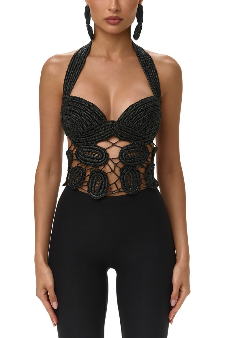 Crocheted Halter Top, Main, color, BLACK