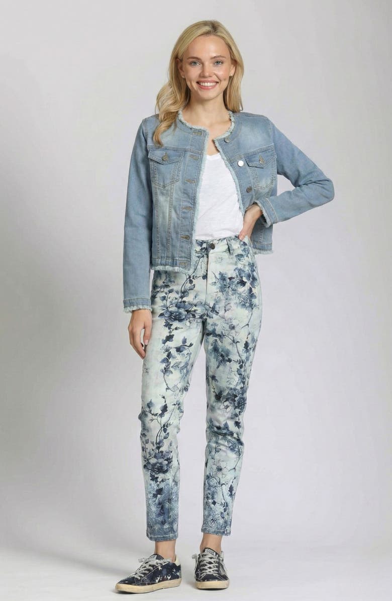 APNY Frayed Collarless Denim Jacket, Alternate, color, Light Indigo