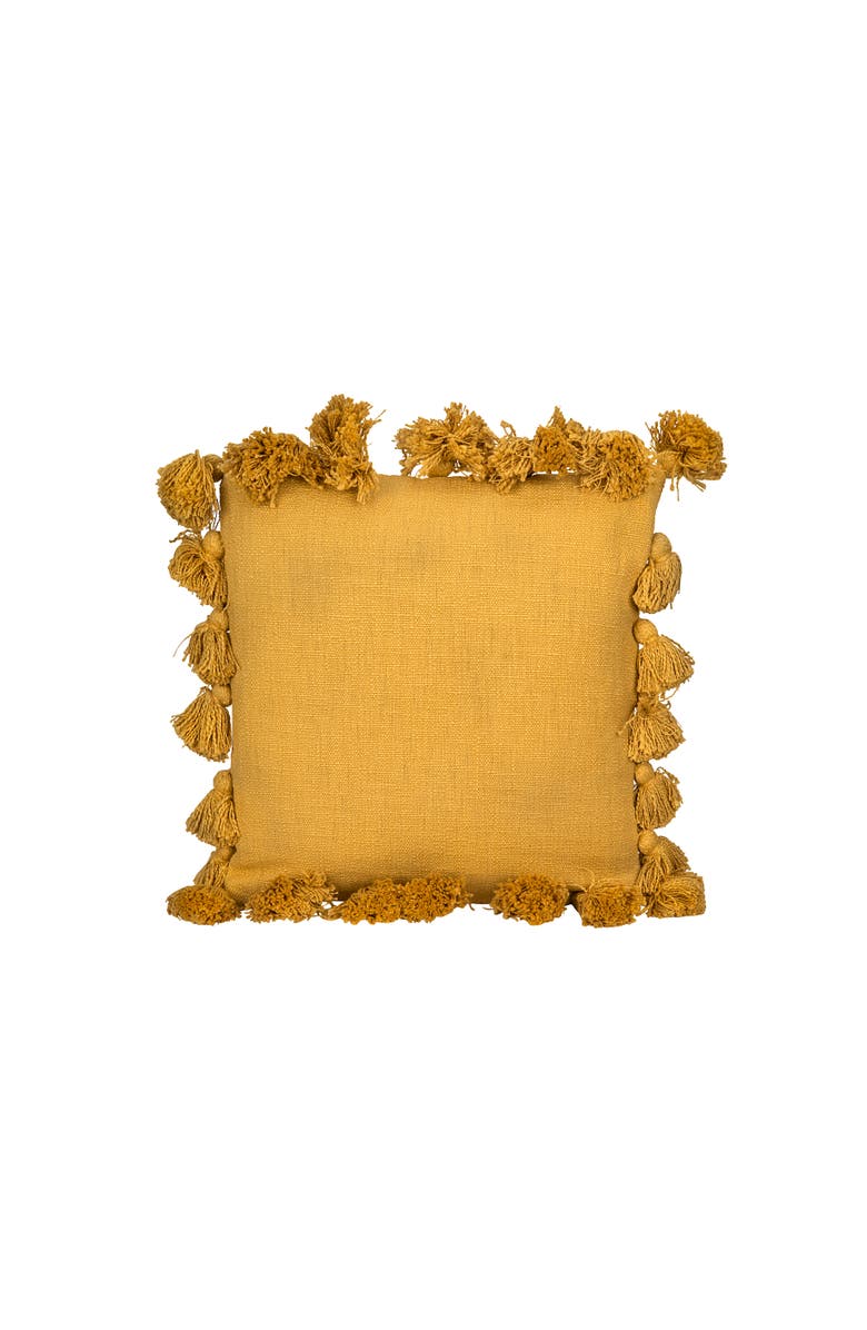Storied Home Woven Cotton Slub Pillow with Tassels, Mustard, Main, color, 