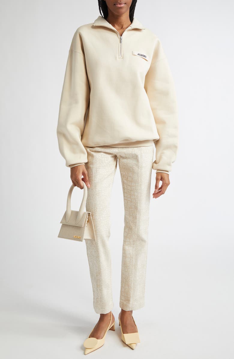 Jacquemus The Gros Grain Cotton Fleece Zip Sweatshirt, Alternate, color,