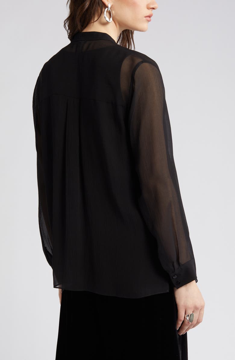 Eileen Fisher Sheer Mandarin Collar Silk Shirt, Alternate, color,