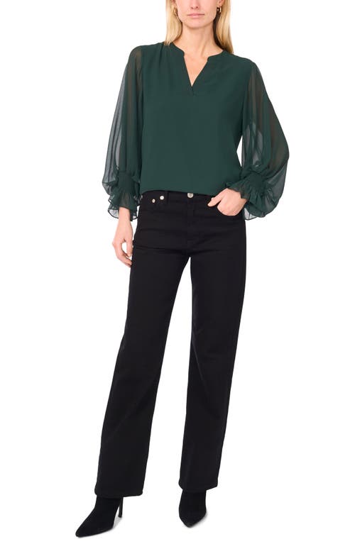Vince Camuto Ruffle Cuff Split Neck Top In Green