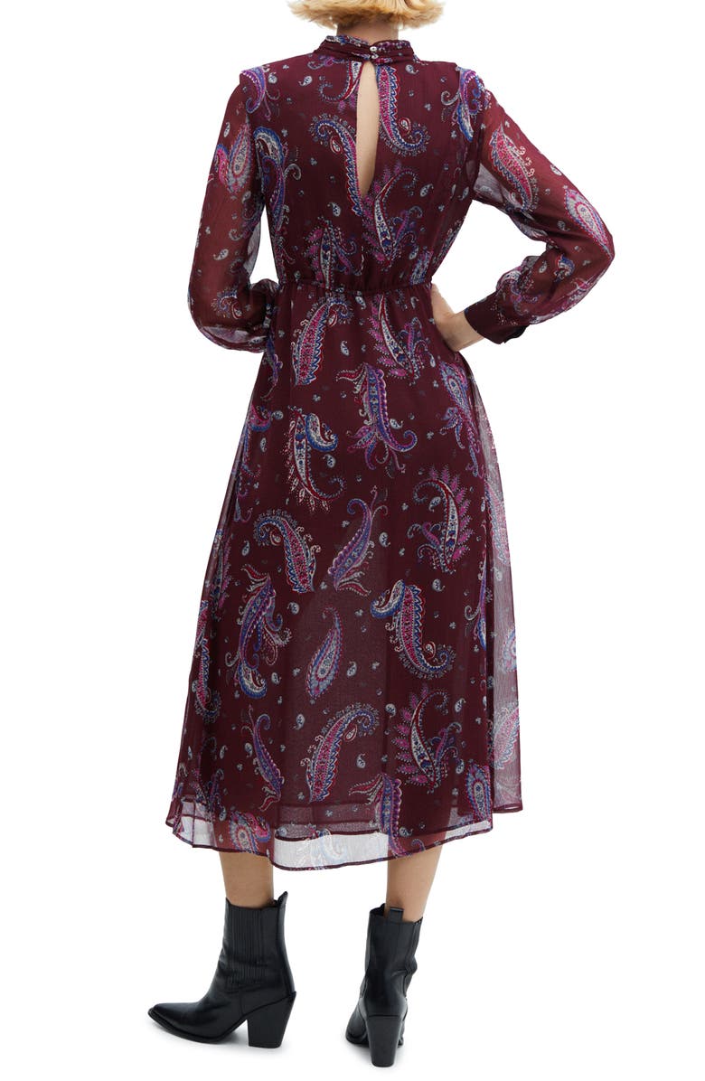 MANGO Paisley Print Long Sleeve Chiffon Midi Dress, Alternate, color,