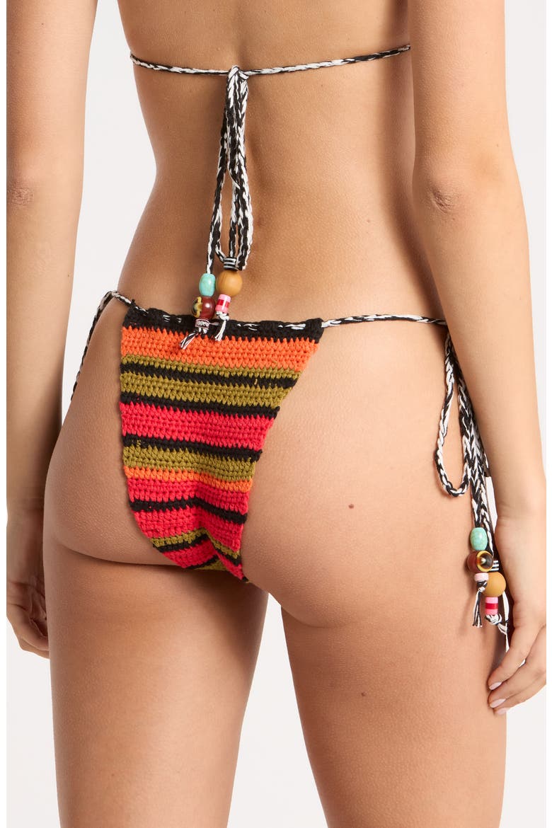 Stripe Beaded Side Tie Crochet Bikini Bottoms, Alternate, color, MULTI