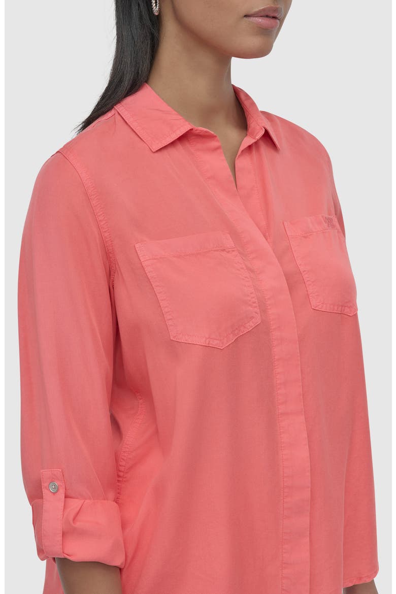 Tencel® Lyocell Chambray Button-Up Shirt, Alternate, color, CORAL CRUS