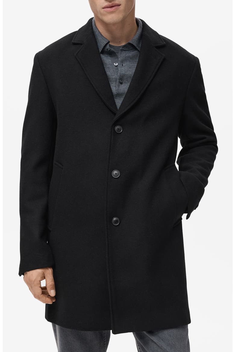 Wool Blend Single Breasted Coat, Main, color, BLACK