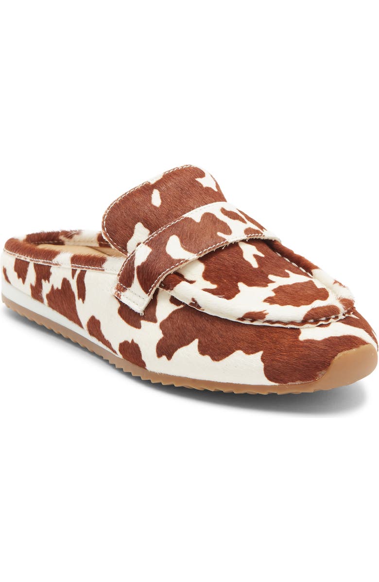 JSlides Paula Genuine Calf Hair Mule, Main, color, Brown Cow Print Calf Hair