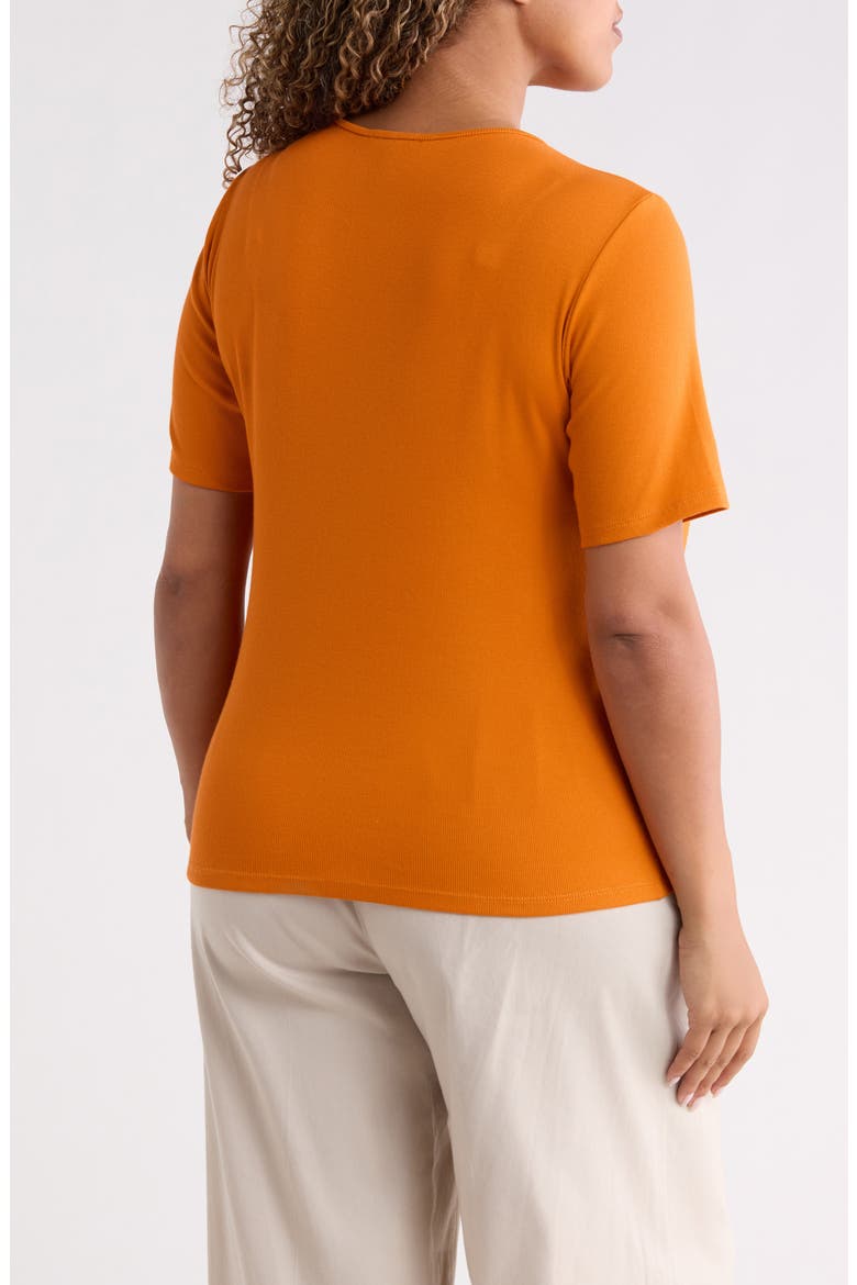 Rib Knit Stretch Organic Cotton Crewneck Top, Alternate, color, CLAY
