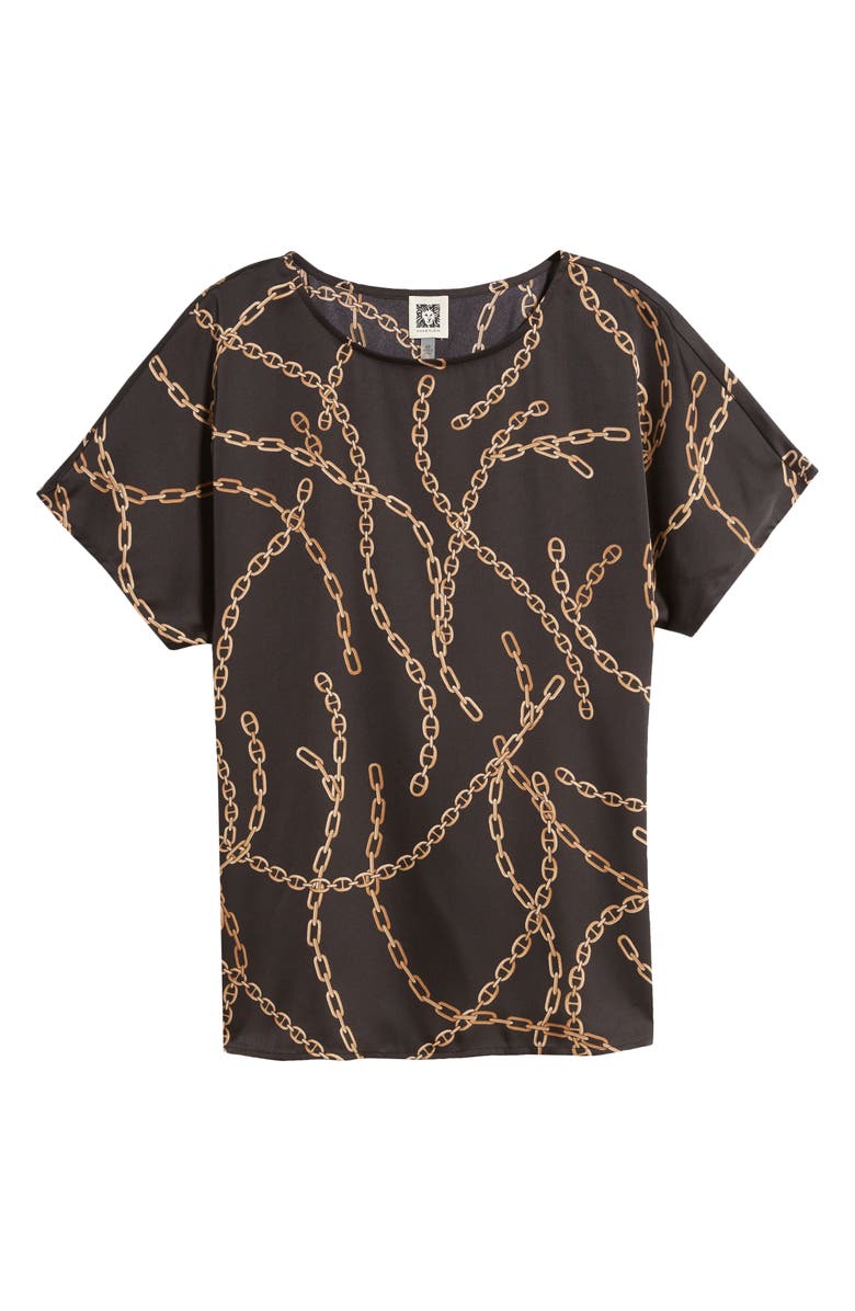 Anne Klein Chain Print Short Sleeve Top, Alternate, color, Anne Black Multi