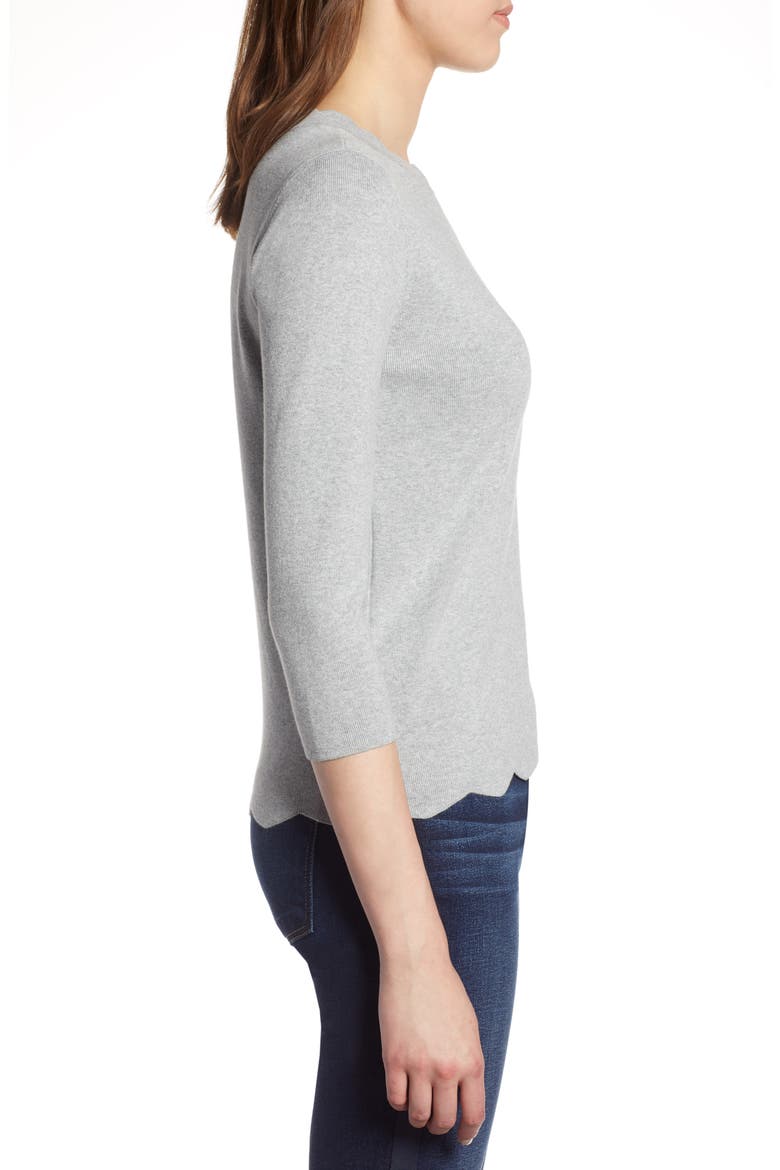 Halogen Scallop Edge Sweater, Alternate, color, GREY HEATHER