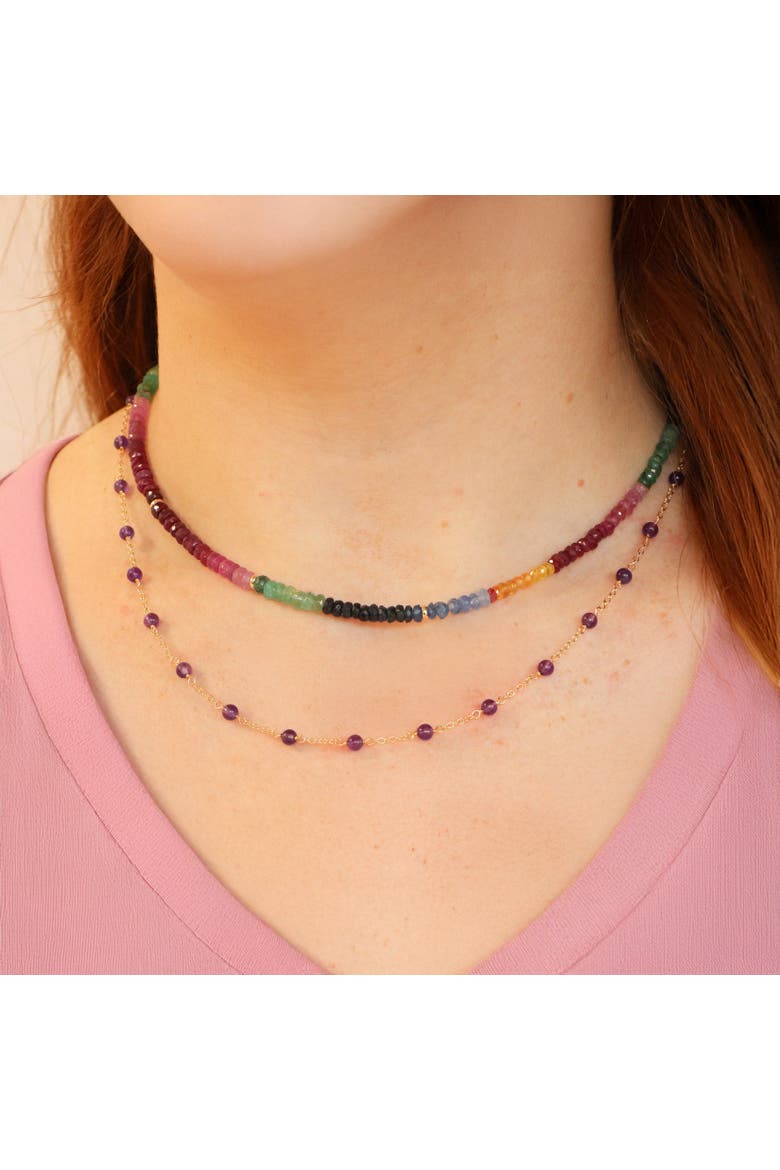 Rainbow Gemstone Bead Necklace, Alternate, color, Multicolor Gemstones
