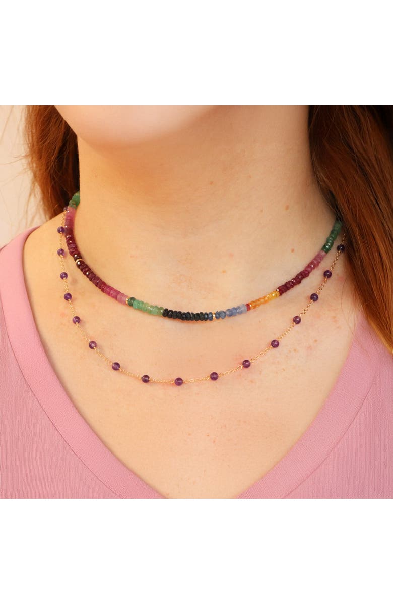 The Lovery Fine Jewelry Rainbow Gemstone Bead Necklace, Alternate, color, Multicolor Gemstones