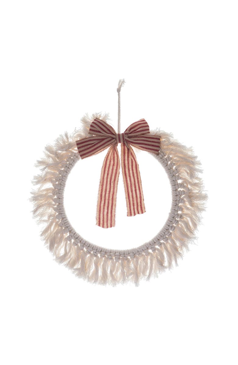 Transpac Sand Christmas Macrame Wreath Modern Floral Wreath for Decor, Main, color, White
