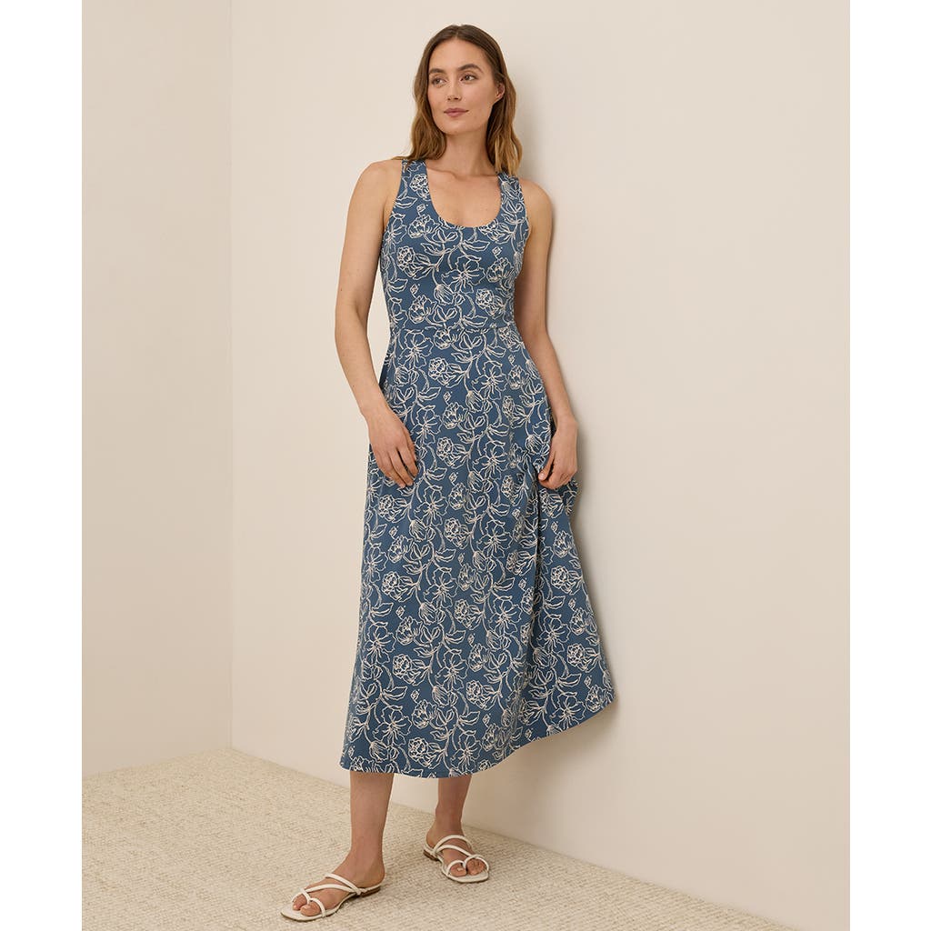 Pact Organic Cotton Fit & Flare Open Back Maxi Dress In Blue