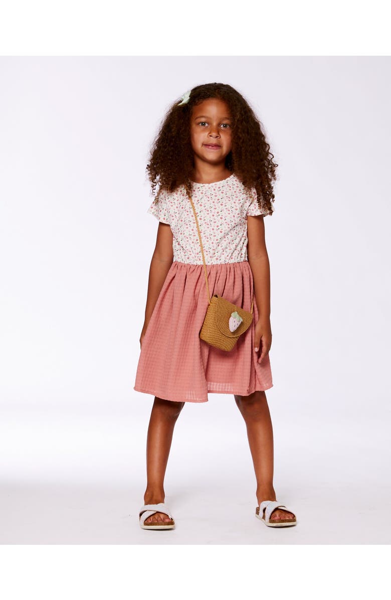 Deux par Deux Girl's Bi-Material Dress With Printed Top Small Flowers And Pink, Alternate, color, 