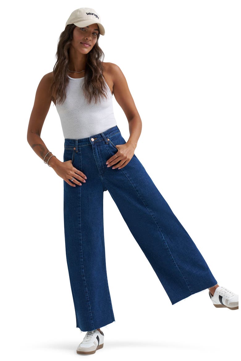 Cowboy Raw Hem Seamed High Waist Ankle Barrel Jeans, Alternate, color, DENIM DELIGHT