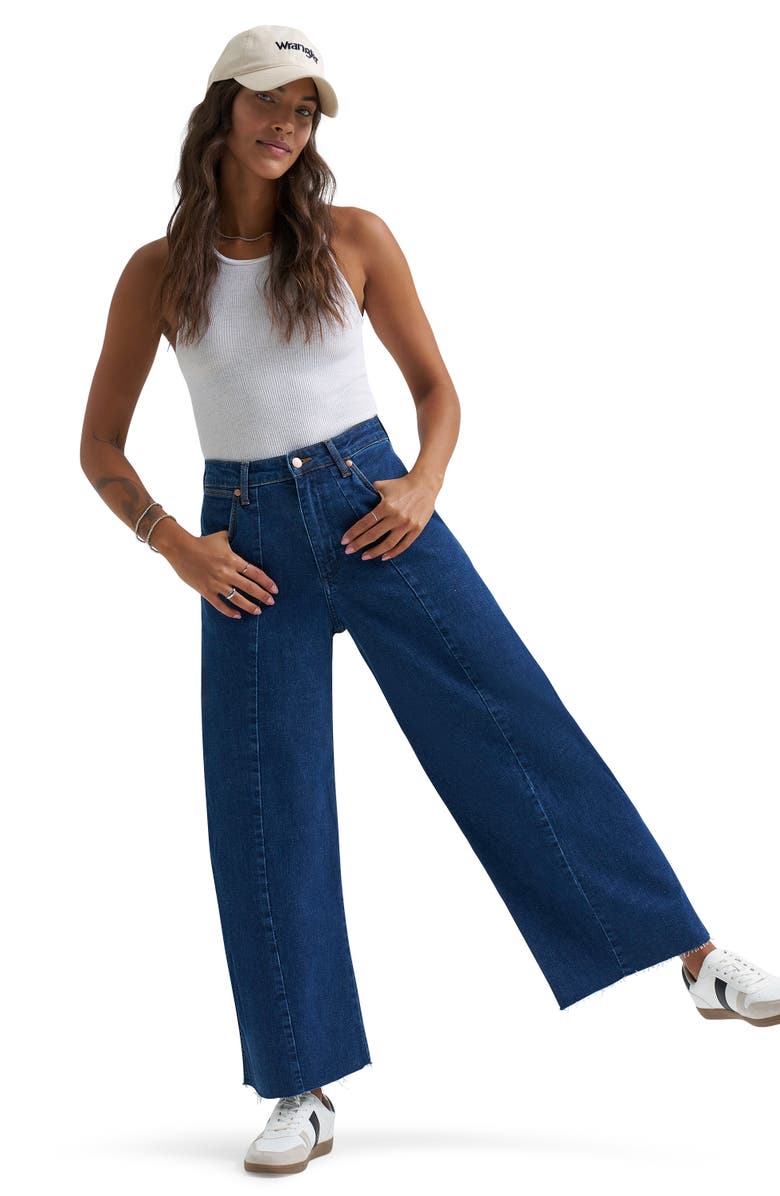 Wrangler Cowboy Raw Hem Seamed High Waist Ankle Barrel Jeans, Alternate, color, 