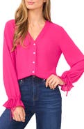 CeCe Tie Cuff Button-Up Top