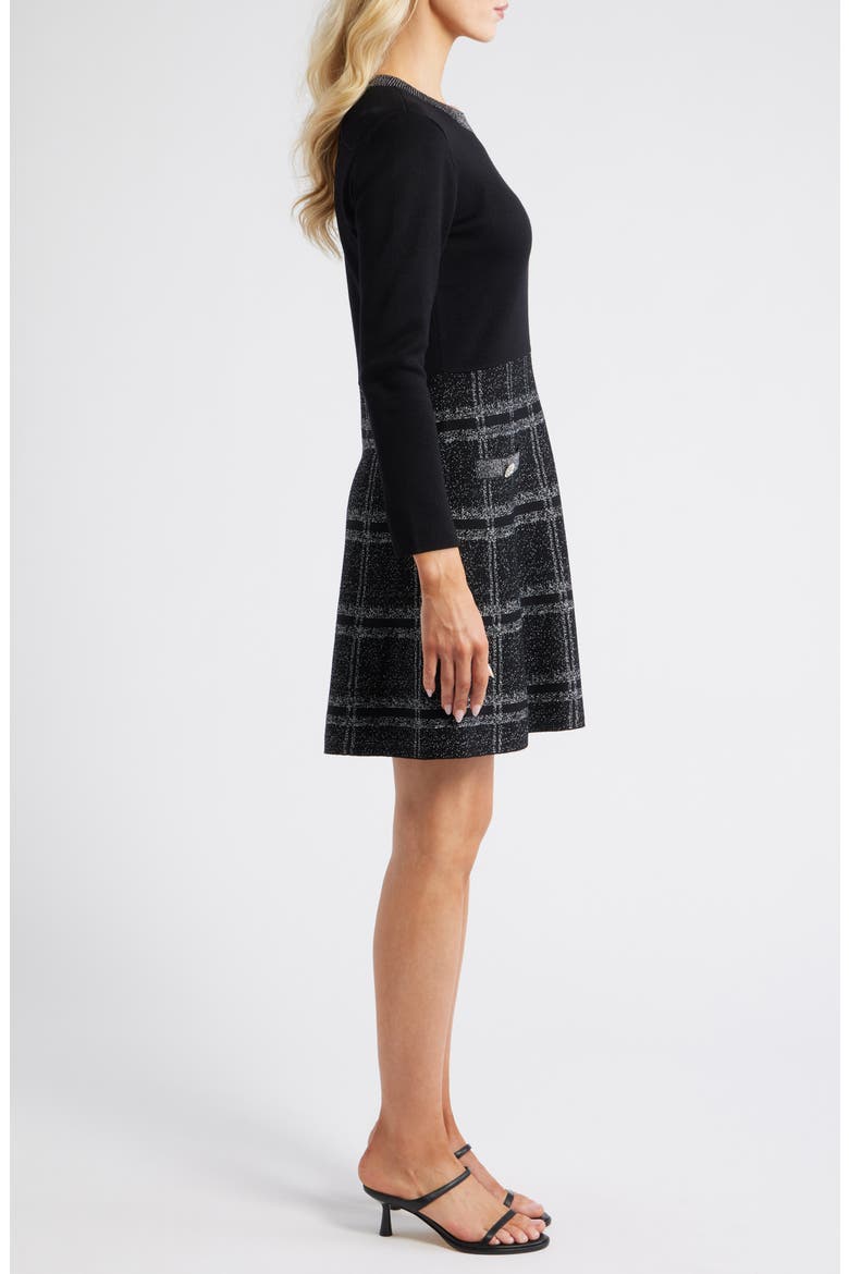 Long Sleeve Sweater Dress, Alternate, color, BLACK SILVER