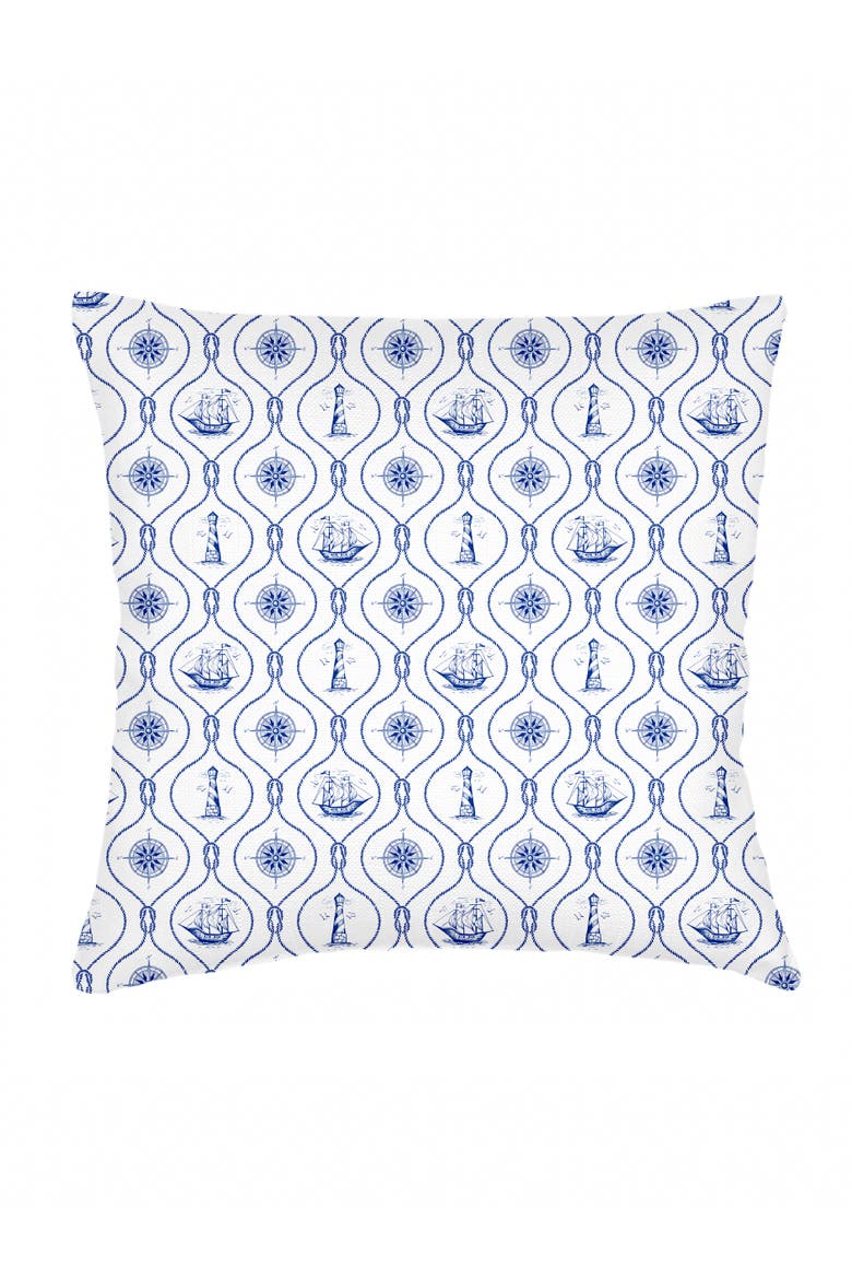 Maritime Compass Linen Euro Pillow with Down Insert, Main, color, Navy Blue