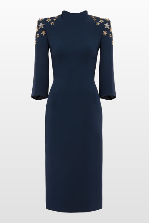 Stella Star-embellished Mock-neck Midi Dress