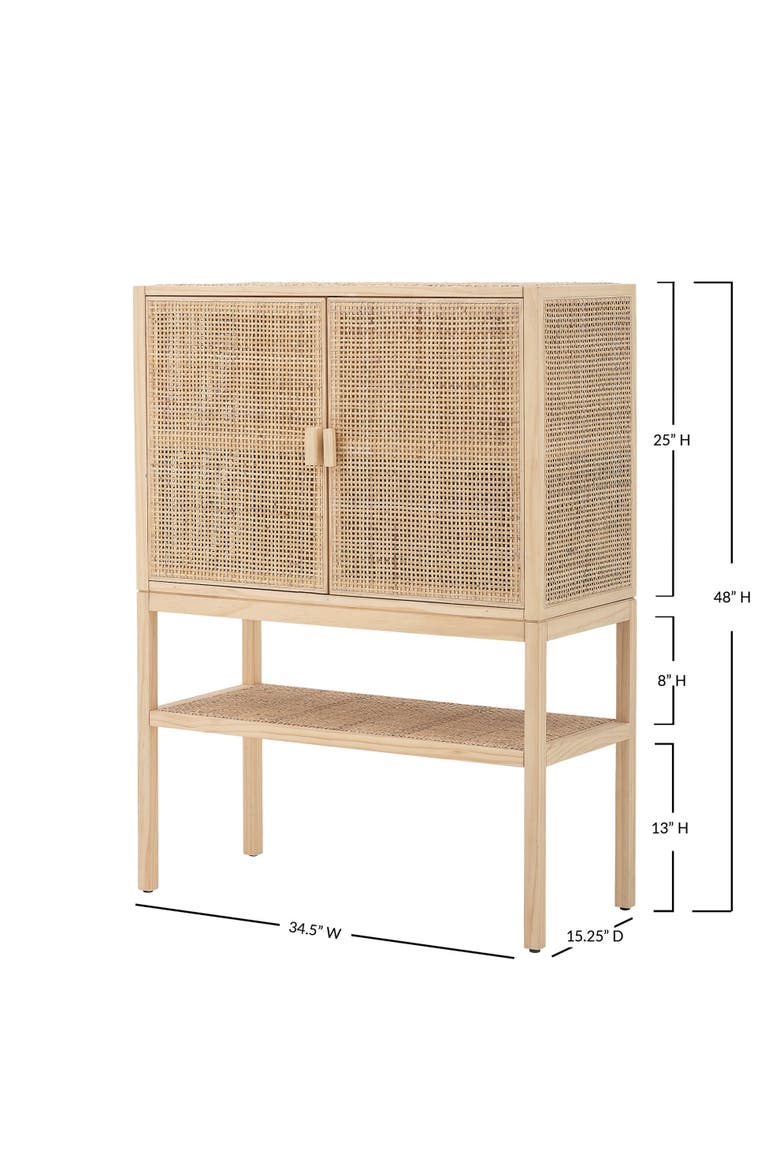 Woven Rattan And Wood Cabinet With 2 Doors, 1 Shelf, And 4 Interior Storage Compartments, Natural, Alternate, color, Natural