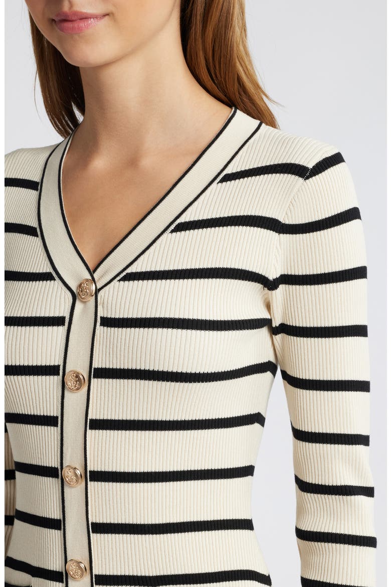 Stripe Ruffle Trim Long Sleeve Sweater Dress, Alternate, color, OATMEAL/ BLACK